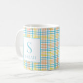 Pastel-Ostern-Frühling-Karo-Monogramm-Name Kaffeetasse (Vorderseite Links)