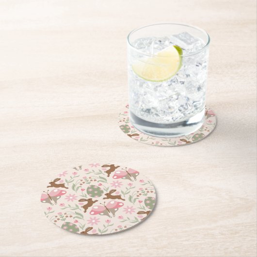 Pastel Ostersonne und Blume Muster Runder Pappuntersetzer (Vor Ort)
