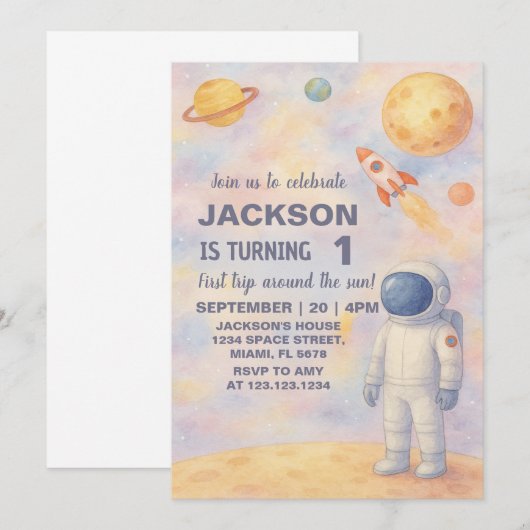 Pastel Outer Space Einladung zum Geburtstag (Vorne/Hinten)