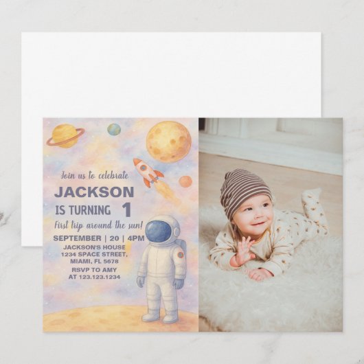 Pastel Outer Space Einladung zum Geburtstag (Vorne/Hinten)