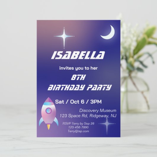 Pastel Outer Space Geburtstag Einladung (Stehend Vorderseite)