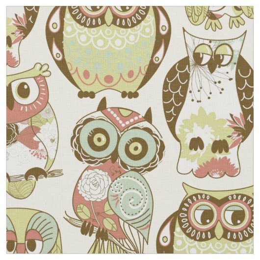 Pastel Owl Group Fabric Stoff (Nahaufnahme)