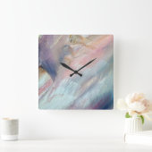 Pastel Paint Brush Abstrakt Quadratische Wanduhr (Zuhause)