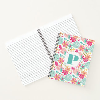 Pastel Painted Floral Monogram Spiral Notebook Notizblock