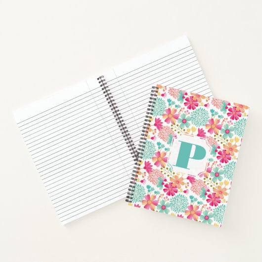 Pastel Painted Floral Monogram Spiral Notebook Notizblock (Innenseite)