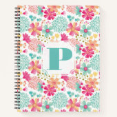 Pastel Painted Floral Monogram Spiral Notebook Notizblock (Vorderseite)