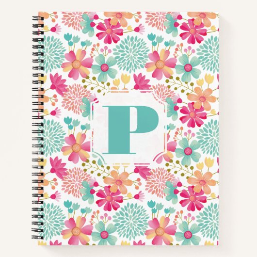 Pastel Painted Floral Monogram Spiral Notebook Notizblock (Vorderseite)
