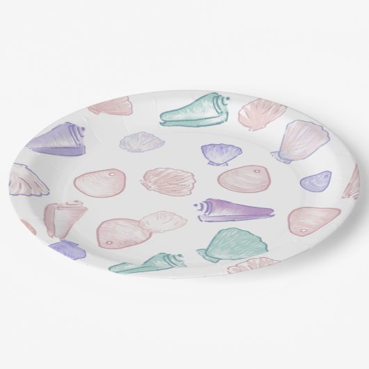 Pastel Painterly Seashell Unterhalb des Party Pappteller (Schrägansicht)