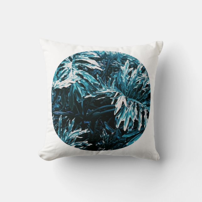 Pastel Pale Green Pflanze Leaf Weiße Circle Kissen (Vorderseite)