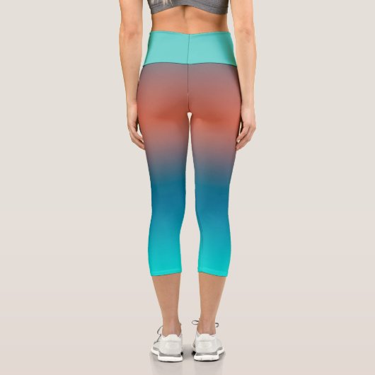 Pastel Pale Turquoise Coral Abstrakte Kunst Capri Leggings (Rückseite)