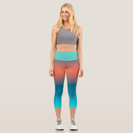 Pastel Pale Turquoise Coral Abstrakte Kunst Capri Leggings