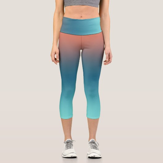 Pastel Pale Turquoise Coral Abstrakte Kunst Capri Leggings (Vorderseite)