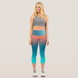 Pastel Pale Turquoise Coral Abstrakte Kunst Capri Leggings