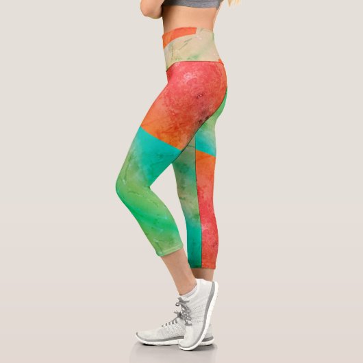 Pastel Pale Turquoise Coral Abstrakte Kunst Capri Leggings (Links)