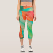 Pastel Pale Turquoise Coral Abstrakte Kunst Capri Leggings (Vorderseite)