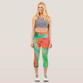 Pastel Pale Turquoise Coral Abstrakte Kunst Capri Leggings (Vorderseite)