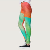 Pastel Pale Turquoise Coral Abstrakte Kunst Leggings (Links)