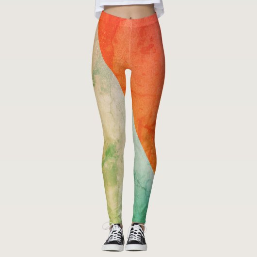 Pastel Pale Turquoise Coral Abstrakte Kunst Leggings (Vorderseite)
