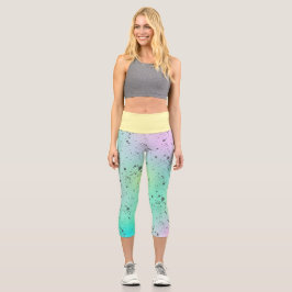 Pastel Pale Turquoise Pink Abstrakte Kunst Gray Sp Capri Leggings