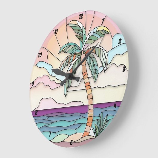 Pastel Palm Hartglas Große Wanduhr (Winkel)