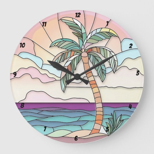 Pastel Palm Hartglas Große Wanduhr (Vorderseite)