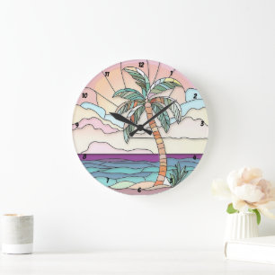 Pastel Palm Hartglas Große Wanduhr