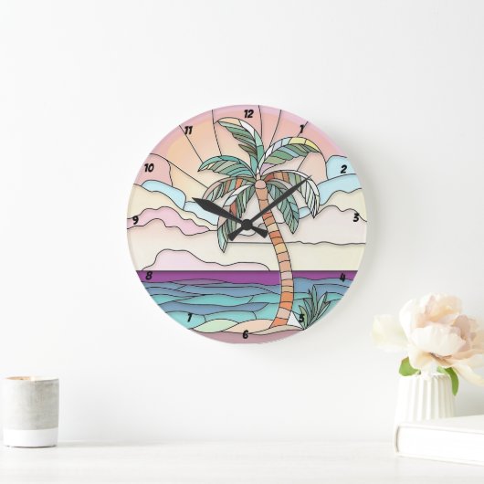 Pastel Palm Hartglas Große Wanduhr (Zuhause)