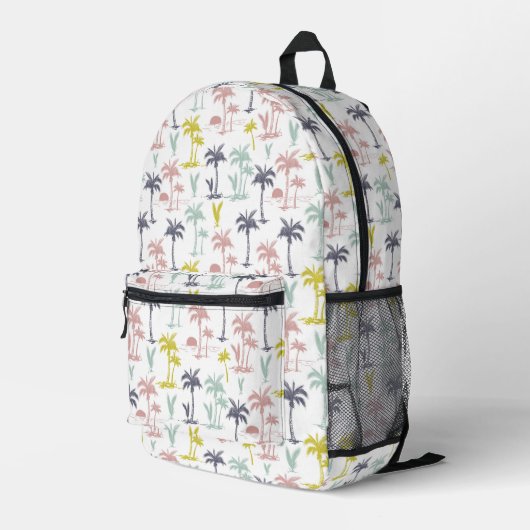 Pastel Palm Tree by Beach Pattern Bedruckter Rucksack (Rückseitige Ecke Rechts)