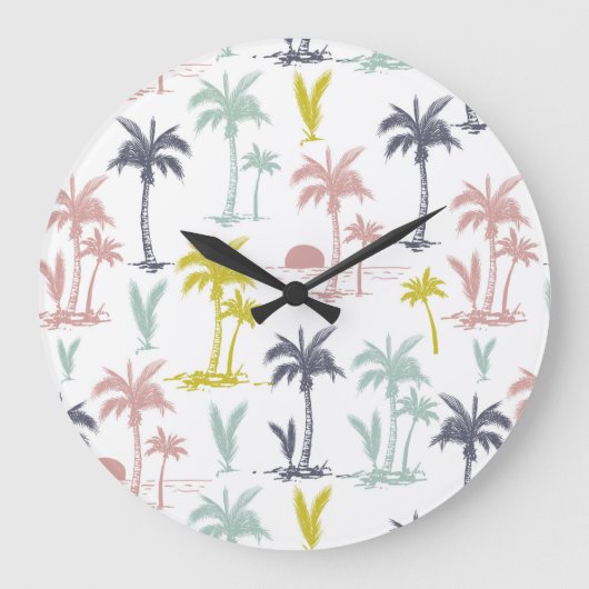 Pastel Palm Tree by Beach Pattern Große Wanduhr (Vorderseite)
