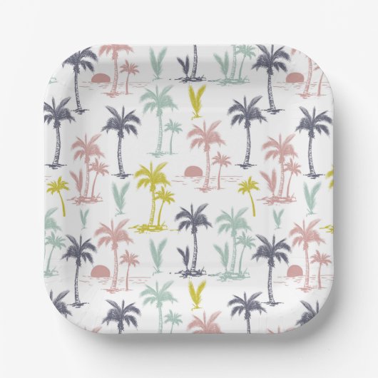 Pastel Palm Tree by Beach Pattern Pappteller (Vorderseite)