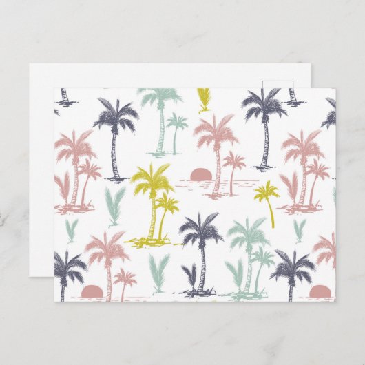 Pastel Palm Tree by Beach Pattern Postkarte (Vorne/Hinten)