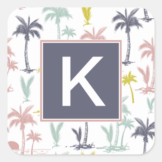 Pastel Palm Tree by Beach Pattern Quadratischer Aufkleber (Vorderseite)