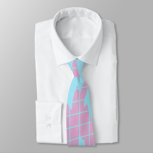 Pastel Palm Trees Grid Glitch Neck Tie Krawatte (Gebunden)