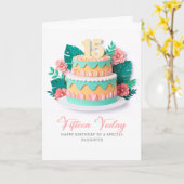 Pastel Paper-Cut Cake 15th Birthday Karte (Gelbe Blume)