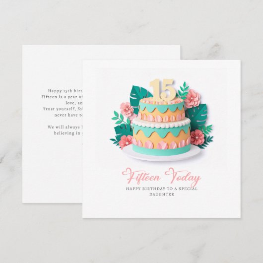 Pastel Paper-Cut Cake 15th Birthday Karte (Vorne/Hinten)