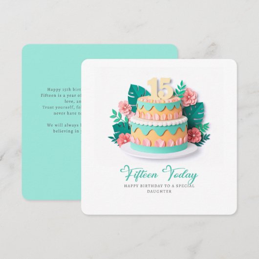 Pastel Paper-Cut Cake 15th Birthday Karte (Vorne/Hinten)