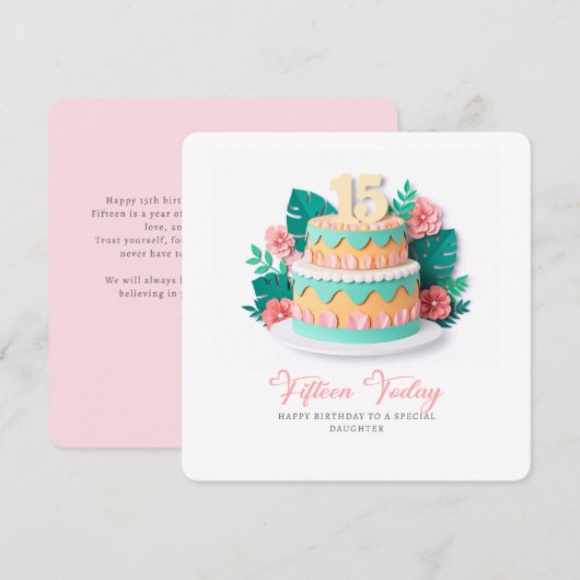 Pastel Paper-Cut Cake 15th Birthday Karte (Vorne/Hinten)