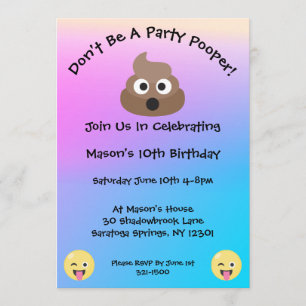 Pastel Party Pooper Emoji Birthday Einladung