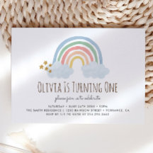 Pastel Pastel Rainbow 1. Geburtstag Einladung