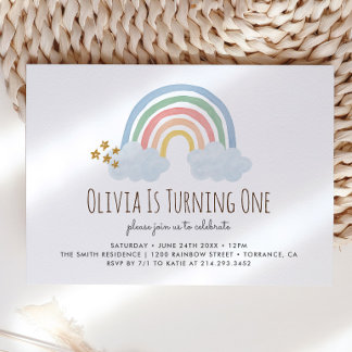 Pastel Pastel Rainbow 1. Geburtstag Einladung