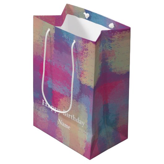 Pastel Patchwork Abstract Design Mittlere Geschenktüte (Vorderseite Schrägansicht)