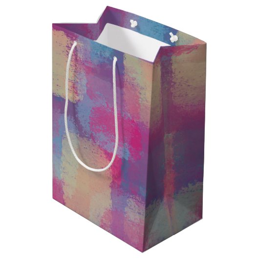 Pastel Patchwork Abstract Design Mittlere Geschenktüte (Rückseite Schrägansicht)
