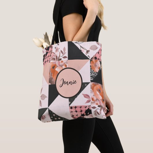 Pastel Patchwork Bauernhof Quilt Muster farbenfroh Tasche (Von Nahem)