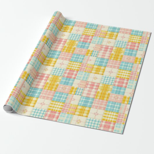 Pastel Patchwork Plaid Spring Wrapping Paper Geschenkpapier (Ungerollt)