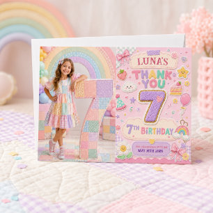 Pastel-Patchwork-Regenbogen-7.-Geburtstagsfeier-Mä Dankeskarte