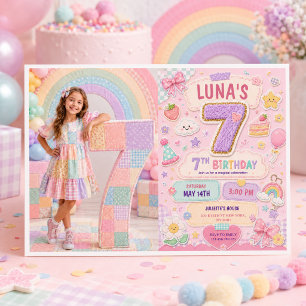 Pastel-Patchwork-Regenbogen-7. Geburtstagsfeier Mä Einladung