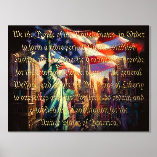 Pastel Patriotic Stadtstatue Präamble Gold Foliendrucke (Vorderseite)