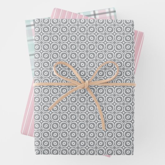 Pastel Pattern of Gray, Mint, Pink Plaid & Stripes Geschenkpapier Set (Beispiel)