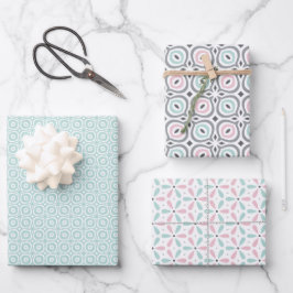 Pastel Pattern of Pink, Mint, Gray Geometric Shape Geschenkpapier Set