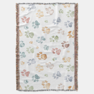 Pastel Paw Print Throw Blanket Cozy Bloom  Decke